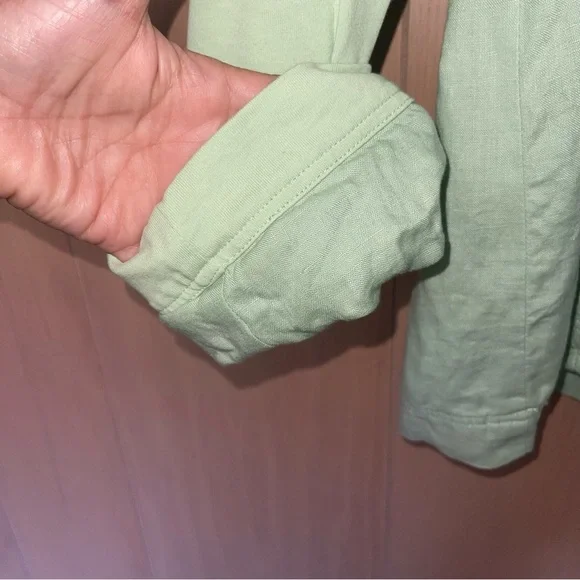 J Jill Linen Cotton Hooded Sweatshirt Light Green Size L Heavy weight Athleisure - Picture 6 of 14